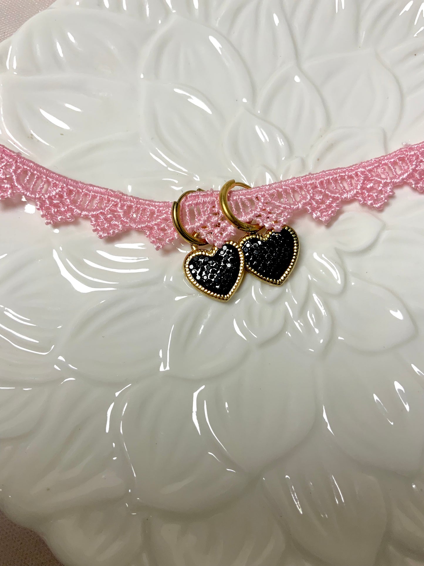 Black shimmer heart danglers