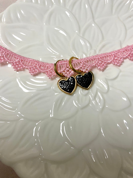 Black shimmer heart danglers